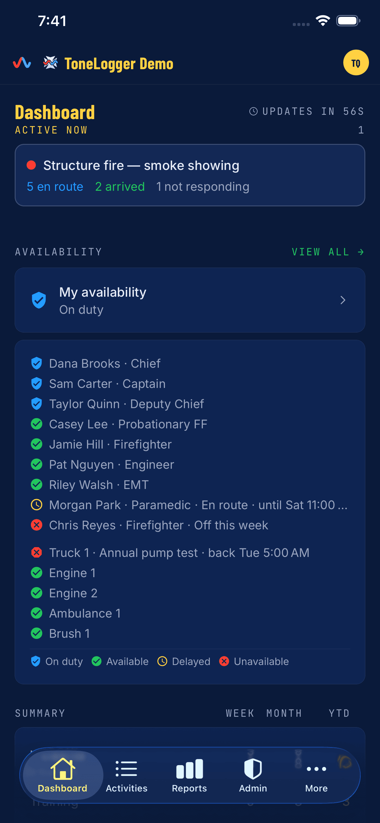 ToneLogger mobile dashboard on a phone